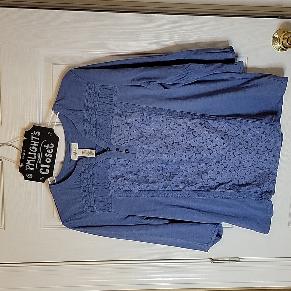 Style & Co XL Blouse Blue Lace Crochet